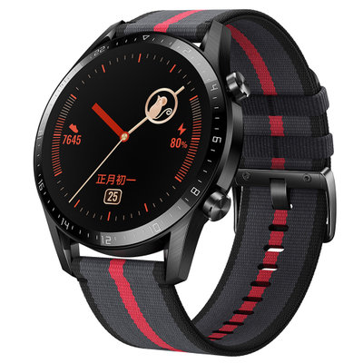 HUAWEI WATCH GT 2 新年款(46mm) 新年红 黑红色尼龙表带 两周续航 高清彩屏 心脏健康监测