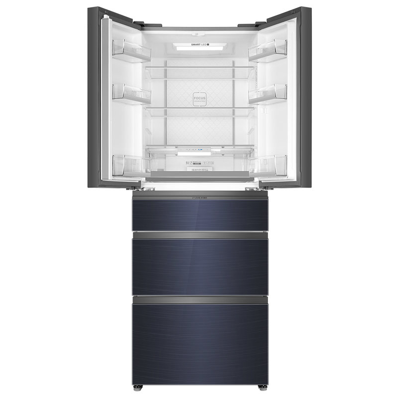 海尔haierbcd421wfcq421立升法式5门冰箱母婴阻氧干湿分储晶釉蓝