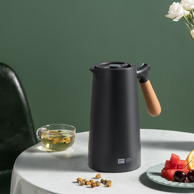 炊大皇保温壶真空玻璃红胆暖水壶北欧风保温水壶家用热水瓶暖瓶深灰色