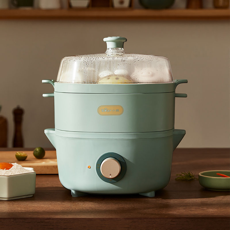小熊电蒸锅dzgd40e1绿4l容量双层蒸笼旋钮定时