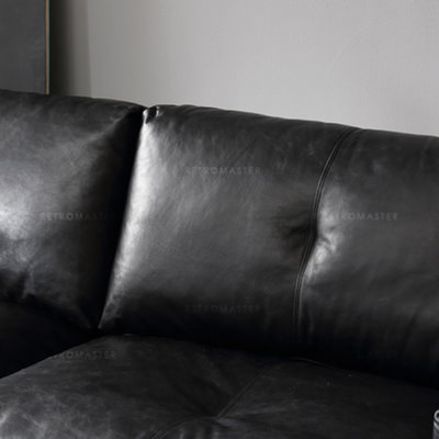 Retro Master 工业风沙发 真皮皮布结合黑色小户型三人位沙发 北欧美式复古简约现代皮沙发 RS430
