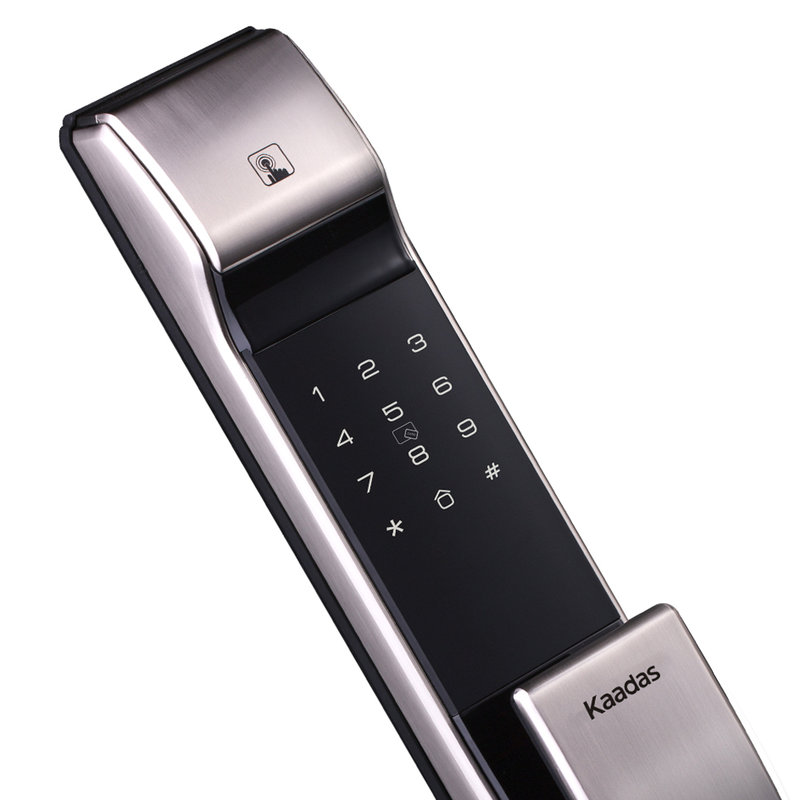 凯迪仕kaadask7智能指纹锁拉丝银推拉式家用防盗门锁