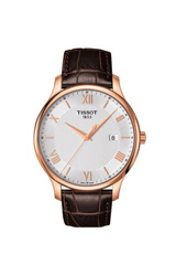 天梭/Tissot手表 俊雅系列钢带石英男士手表T063.610.11.038.00(金壳白面棕带)